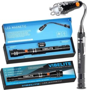 VIBELITE Extendable Magnetic Flashlight with Telescoping Pickup Tool (LED, Flexible Neck)