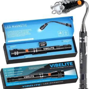 VIBELITE Extendable Magnetic Flashlight with Telescoping Pickup Tool (LED, Flexible Neck)
