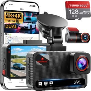 TERUNSOUl D016 4K + 4K Dash Cam Front & Rear with GPS, WiFi & 128GB Card