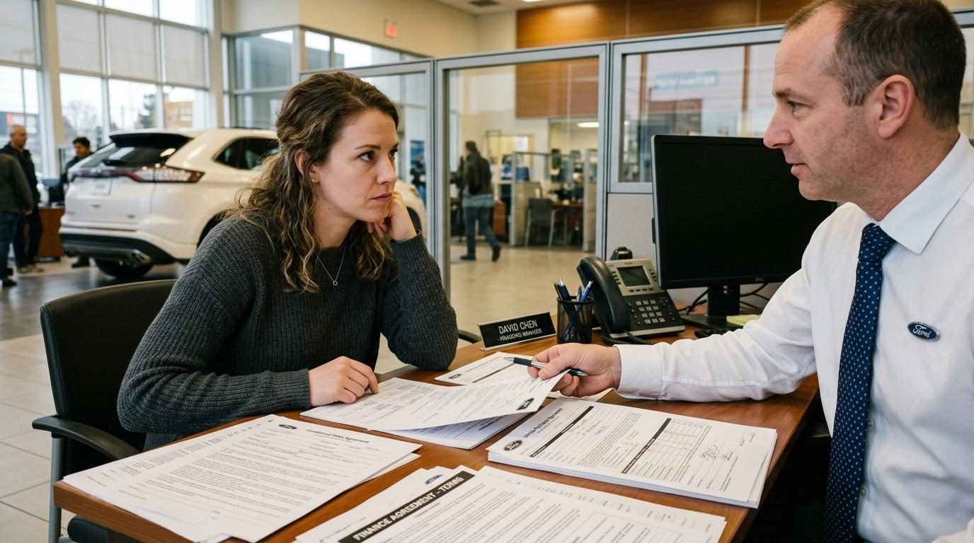 Car owner reviewing auto loan payments and financing costs