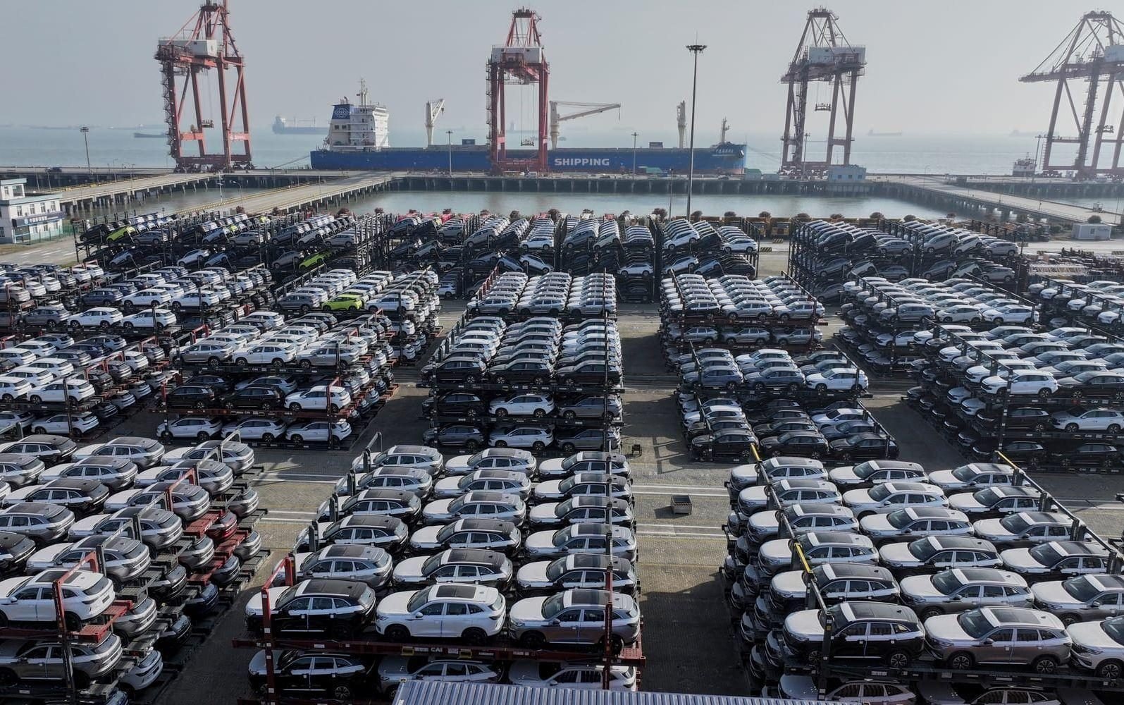 Imported vehicles at a shipping port affected by 2026 car tariffs